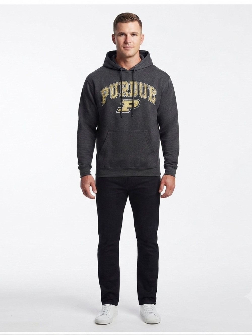 Purdue Boilermaker with Kangaroo Pockets Gray Sweatshirt Unisex
